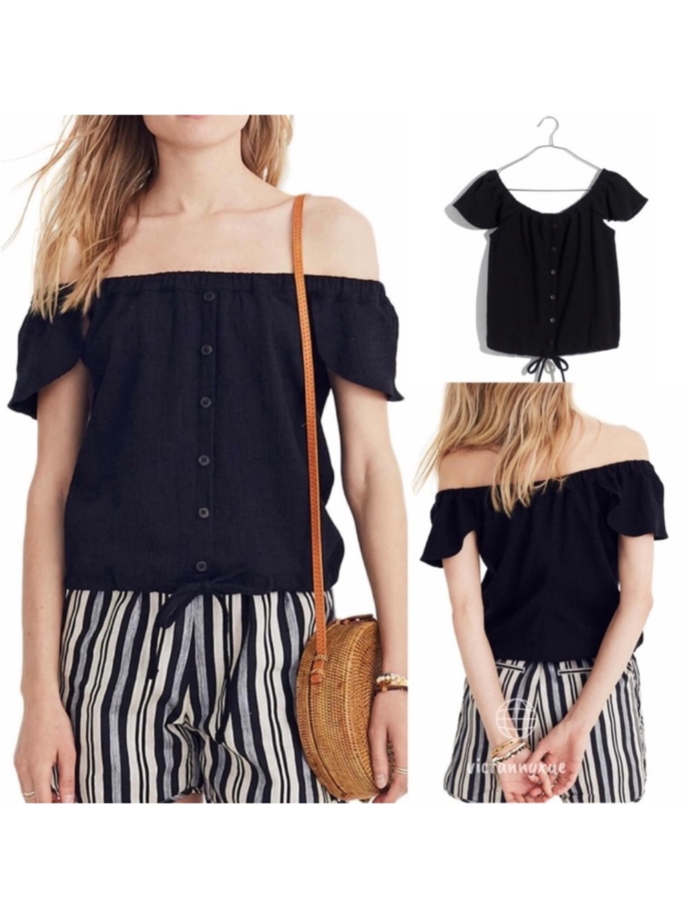 Madewell off the shoulder drawstring top xxs